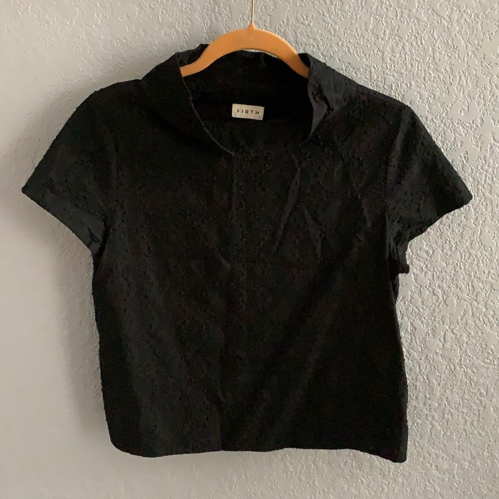 FIRTH Black Cropped Embroidered Top, Size Small